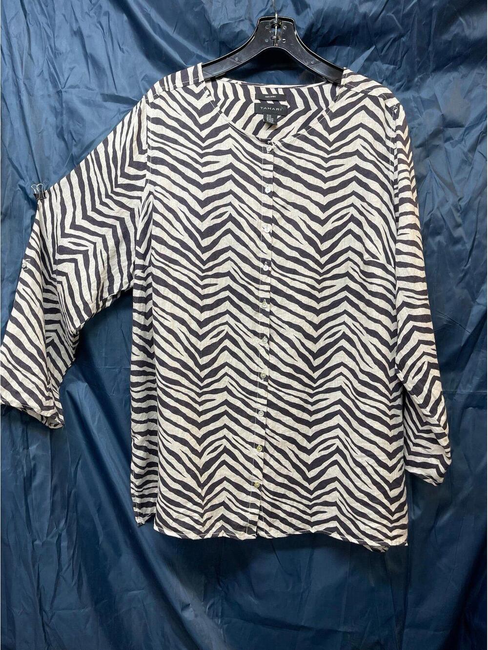 Tahari 100% linen zebra print with mother of Pearl buttons 2XL